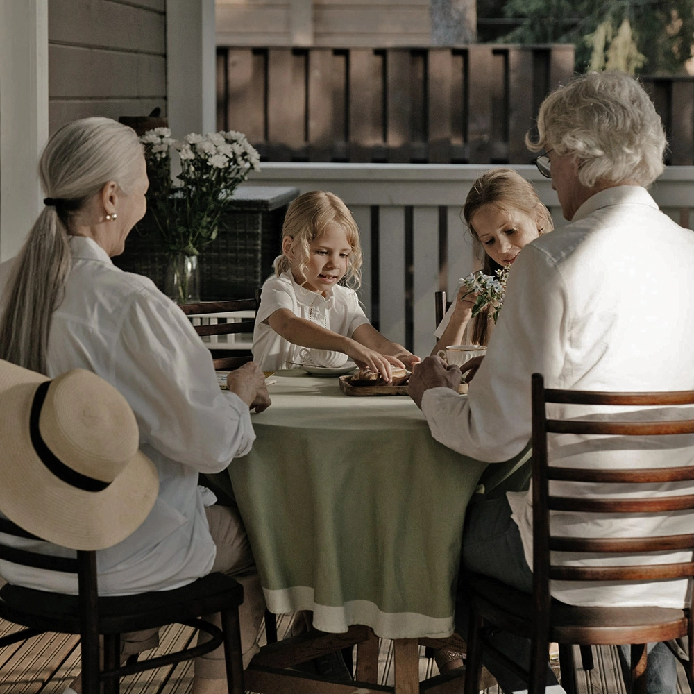 Family sitting at table